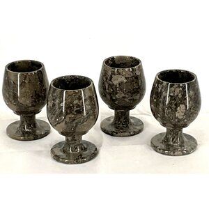 Vintage Marble Mini Wine glasses Goblets Set Of 4 Gray Taupe Brown‎
